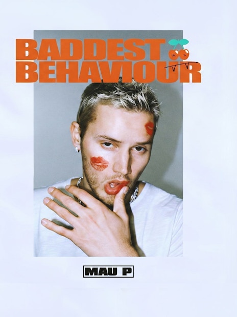 Baddest Behaviour event poster for Pacha, Ibiza featuring a person with lipstick marks.