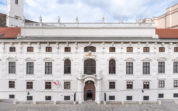 Palais Lobkowitz facade in Vienna, Austria, featured in audio guide tour.