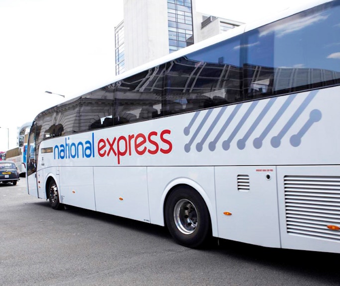 National Express bus for Stansted Airport to Stratford Station transfer.