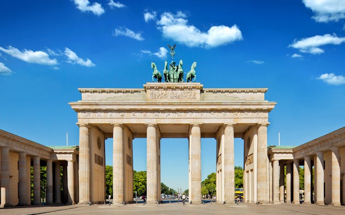 Brandenburg Gate in Berlin on a sunny day.
