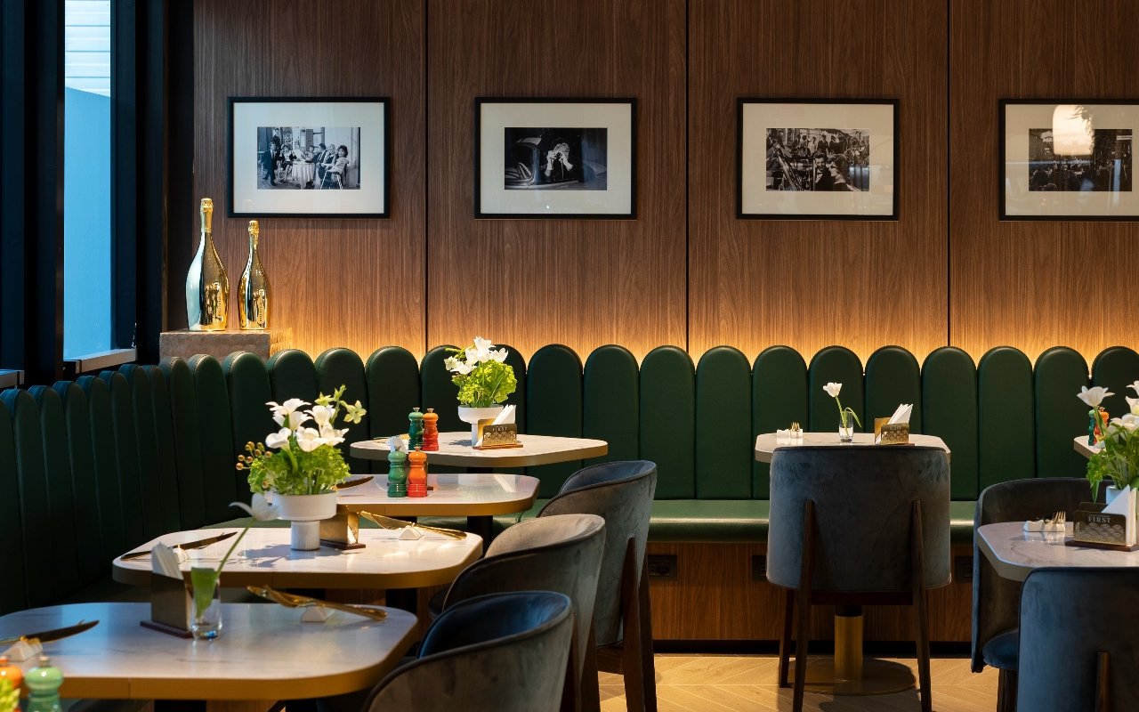 Dining area at Plaza Premium First, Schengen Area Departures Terminal 1, Fiumicino Airport.
