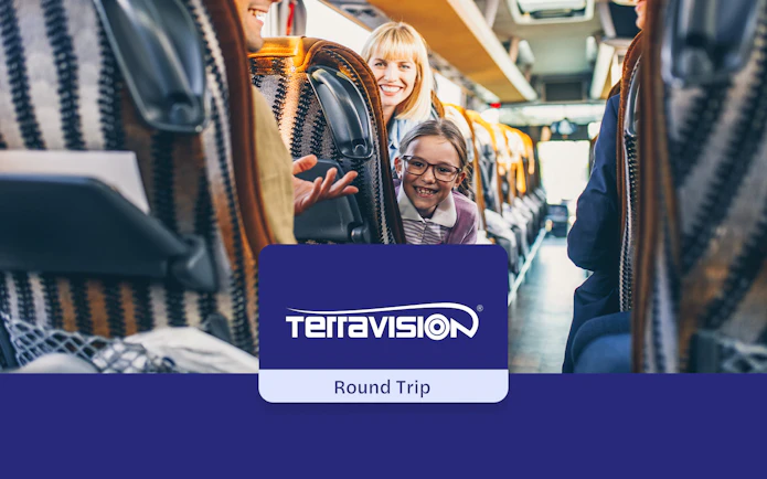 Terravision bus interior with passengers traveling from Fiumicino Airport to Rome Termini.