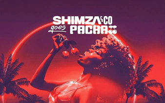 Shimza & Co. event poster with cherries and palm trees, Pacha, Ibiza.