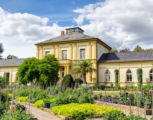 Historic building and gardens at Palmengarten, Frankfurt.
