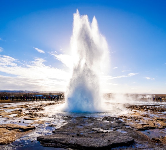 Geyser erupting in the Golden Circle, Reykjavik day trip, Iceland.
