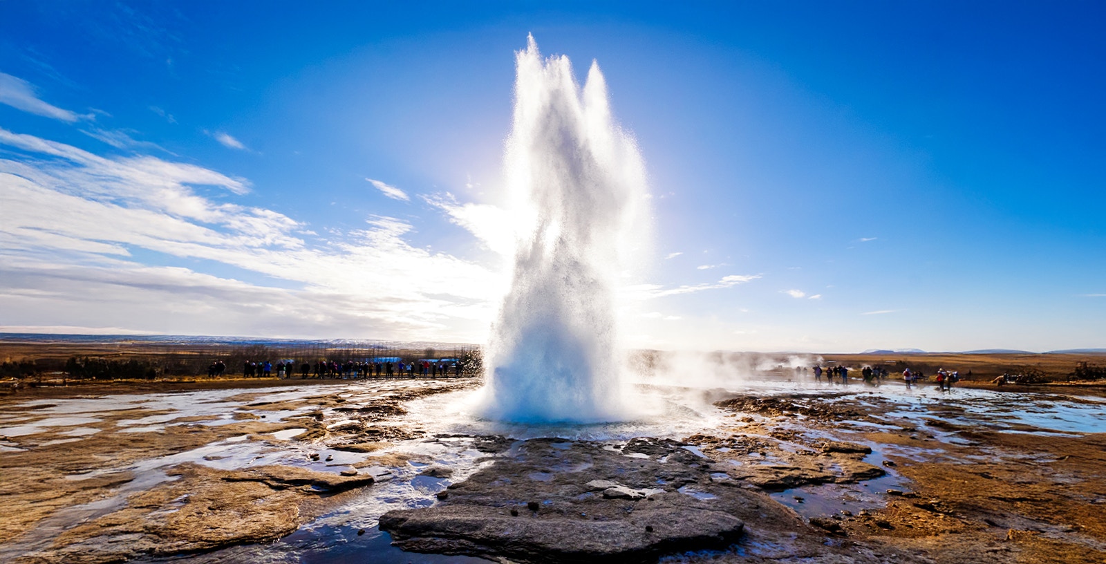 Geysir geothermal area with erupting hot spring on Reykjavik to Golden Circle tour.