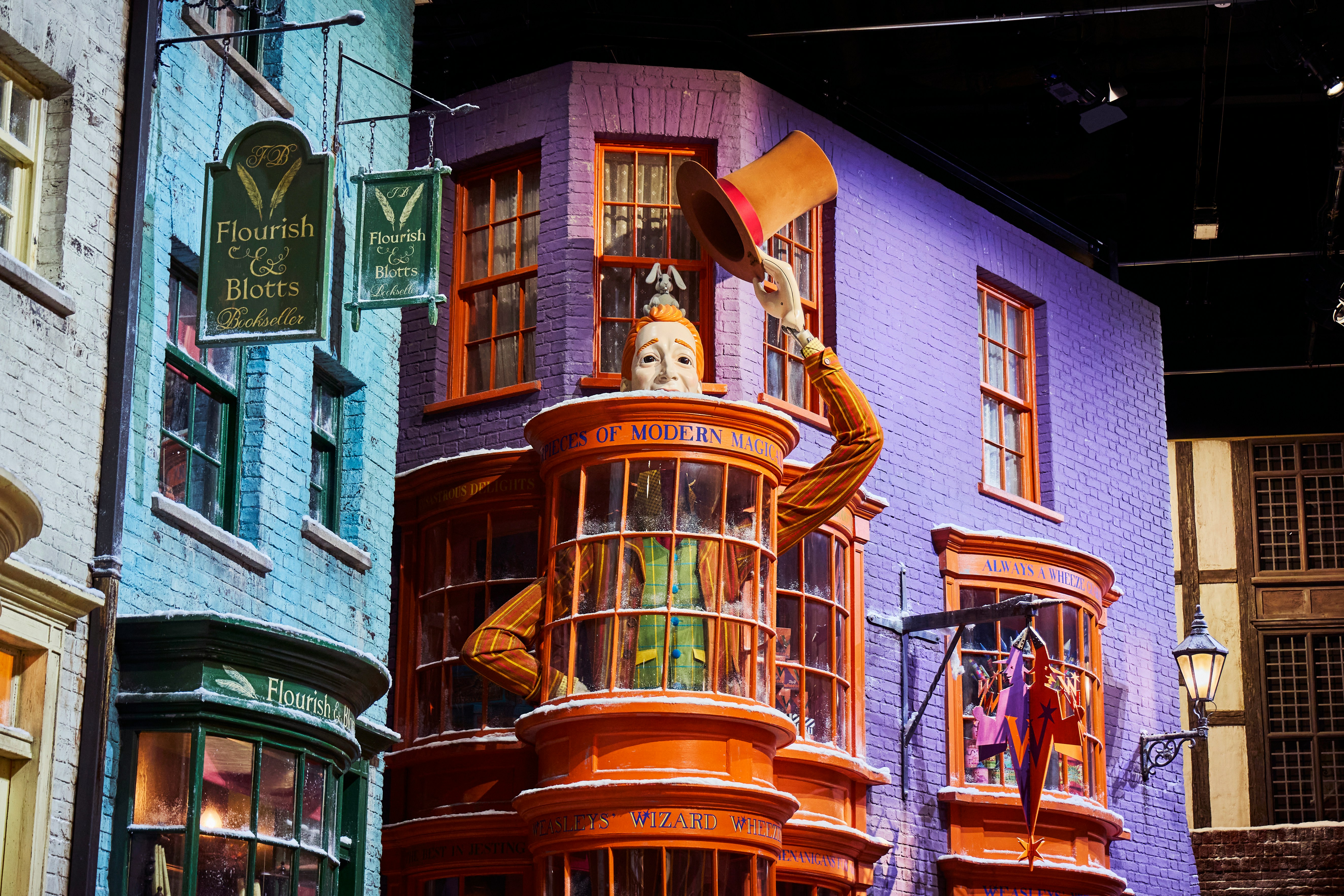 Weasleys' Wizard Wheezes storefront in Diagon Alley, The Making of Harry Potter Studio Tour, Tokyo.