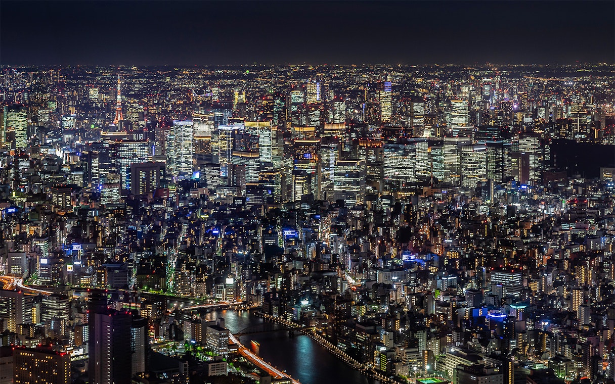 Tokyo cityscape illuminated at night, viewed from Tokyo Skytree.
