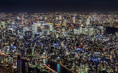 Tokyo cityscape illuminated at night, viewed from Tokyo Skytree.
