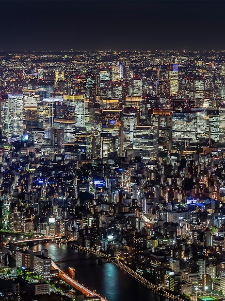 Tokyo cityscape illuminated at night, viewed from Tokyo Skytree.