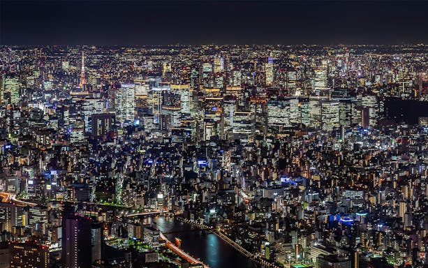 Tokyo cityscape illuminated at night, viewed from Tokyo Skytree.