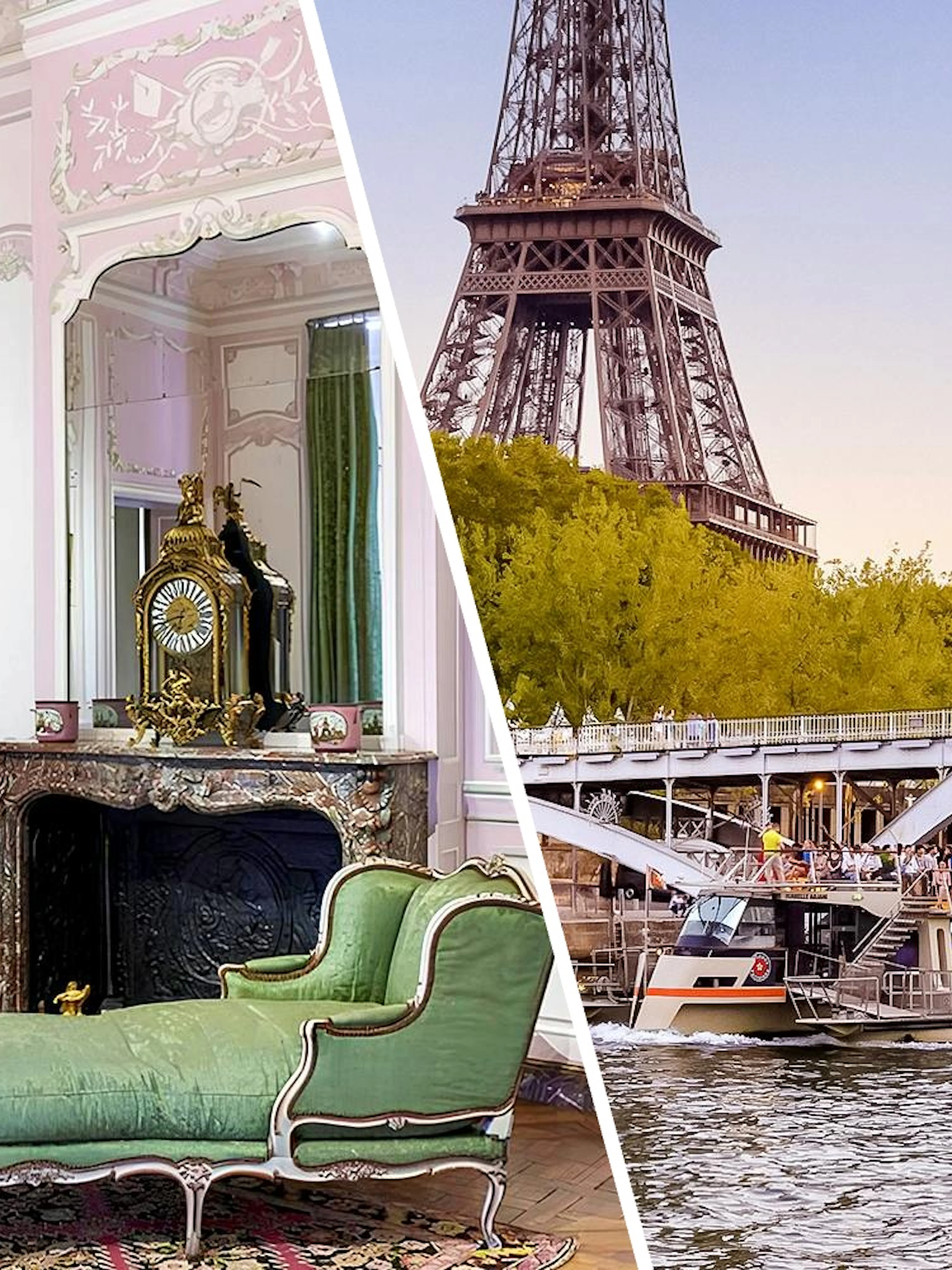 Carnavalet Museum interior and Seine River cruise with Eiffel Tower view in Paris.