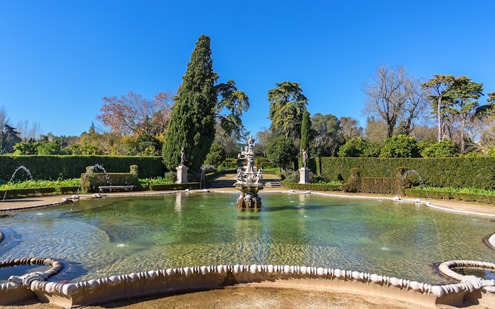 Fountain and gardens at the National Palace of Queluz, Portugal.