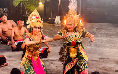 Performers in traditional Balinese attire enact a Ramayana scene.