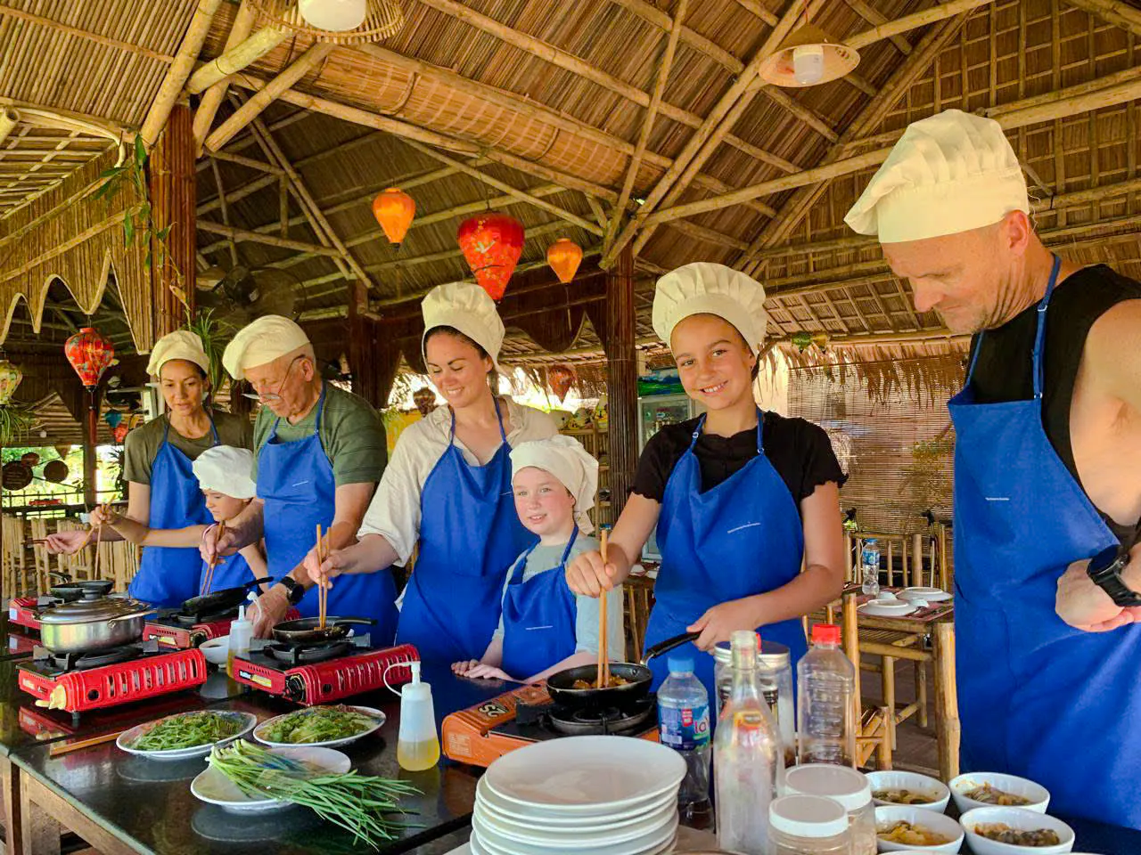 Group cooking class in Hoi An, part of the 3 Heritage Craft Villages Bicycle Tour.