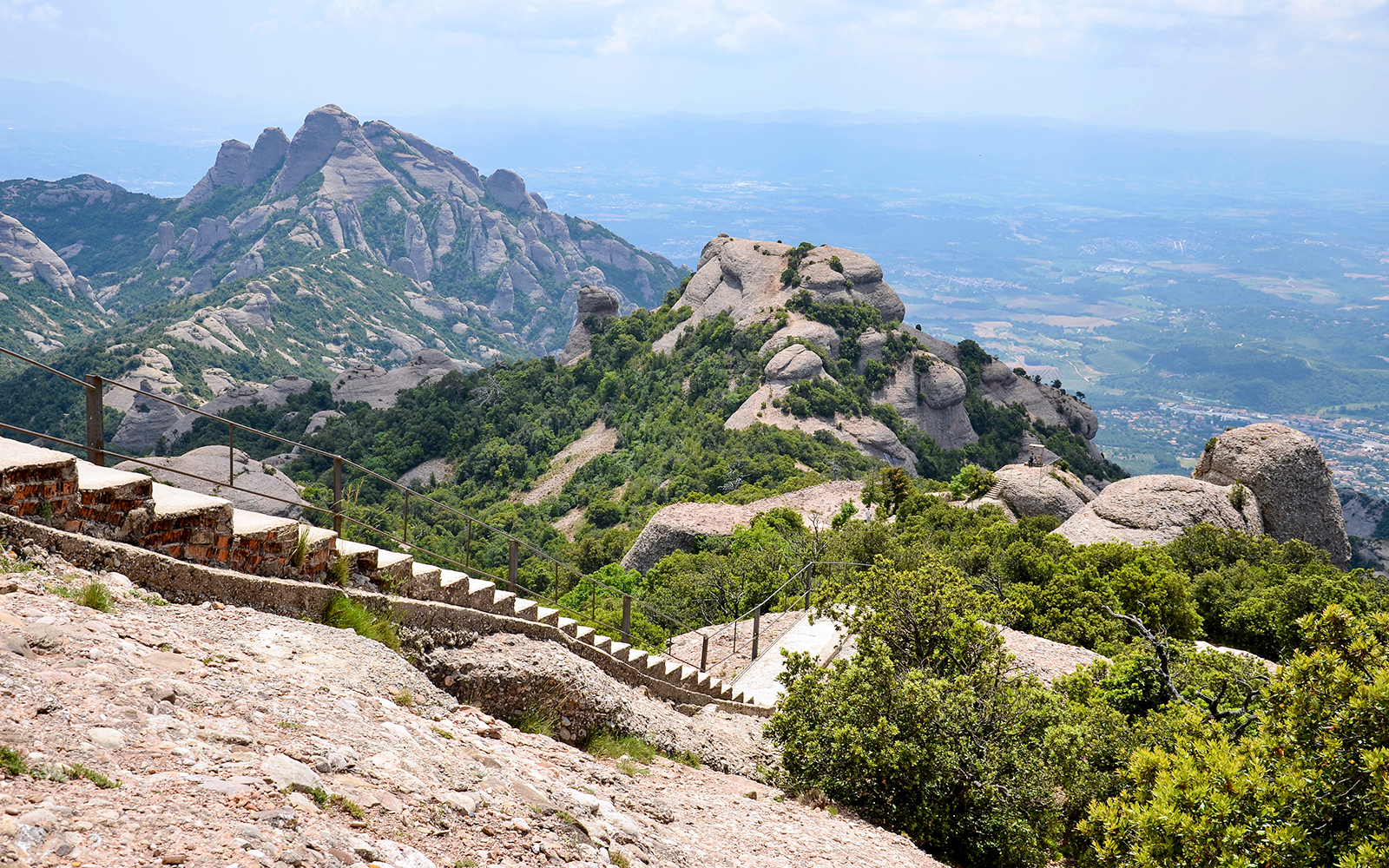 Sant Jeroni Trail, Panoramic view over Montserrat, a multi-peaked mountain range near Barcelona, in Catalonia, Spain.