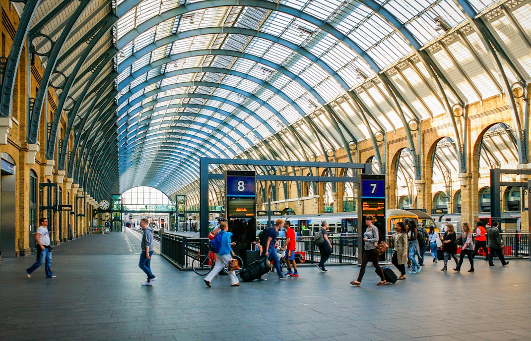 King's Cross Station exterior with iconic clock tower in London.