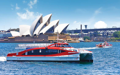 Express ferry near Sydney Opera House en route to Taronga Zoo.