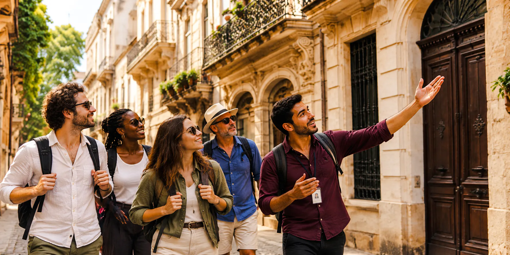 Group exploring historic street in Tangier, guided tour beyond the Medina.