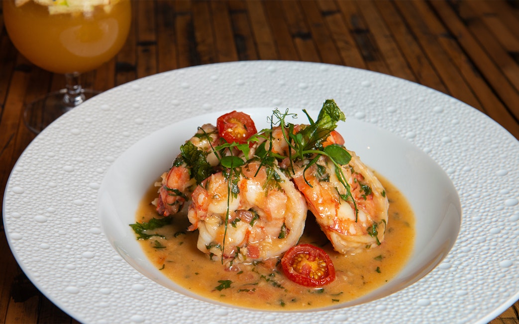 Shrimp dish with cherry tomatoes and herbs, part of Crimson Set Lunch in Combo: Bird Paradise Tickets.