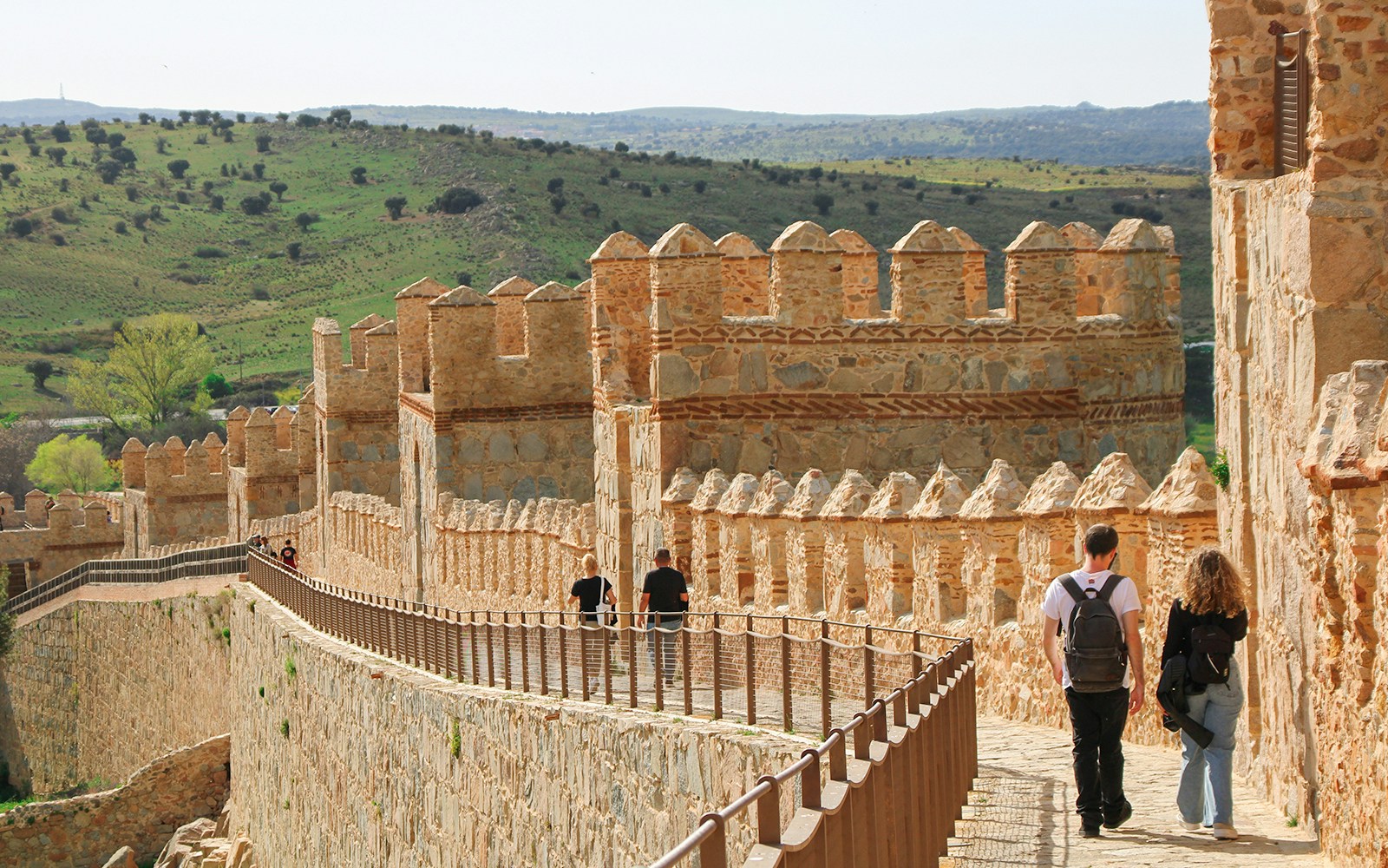 Visitors at Avila Wall on a tour from Madrid