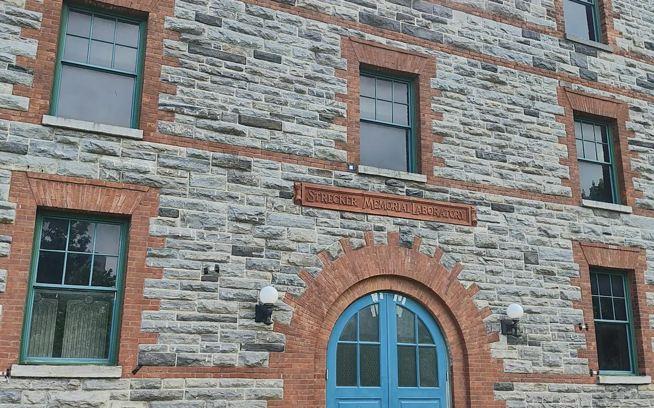 Strecker Memorial Laboratory facade on Roosevelt Island, New York.