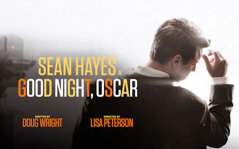 Sean Hayes in Good Night Oscar promotional poster with camera in background.