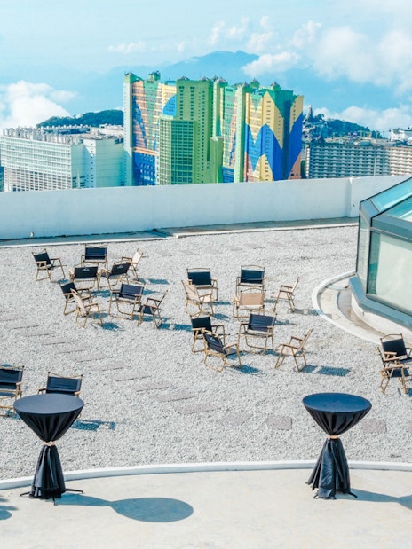 Wide angle view from Hoverland at Wyndham Ion Majestic Hotel, Genting Highlands showing outdoor seating and skyline.
