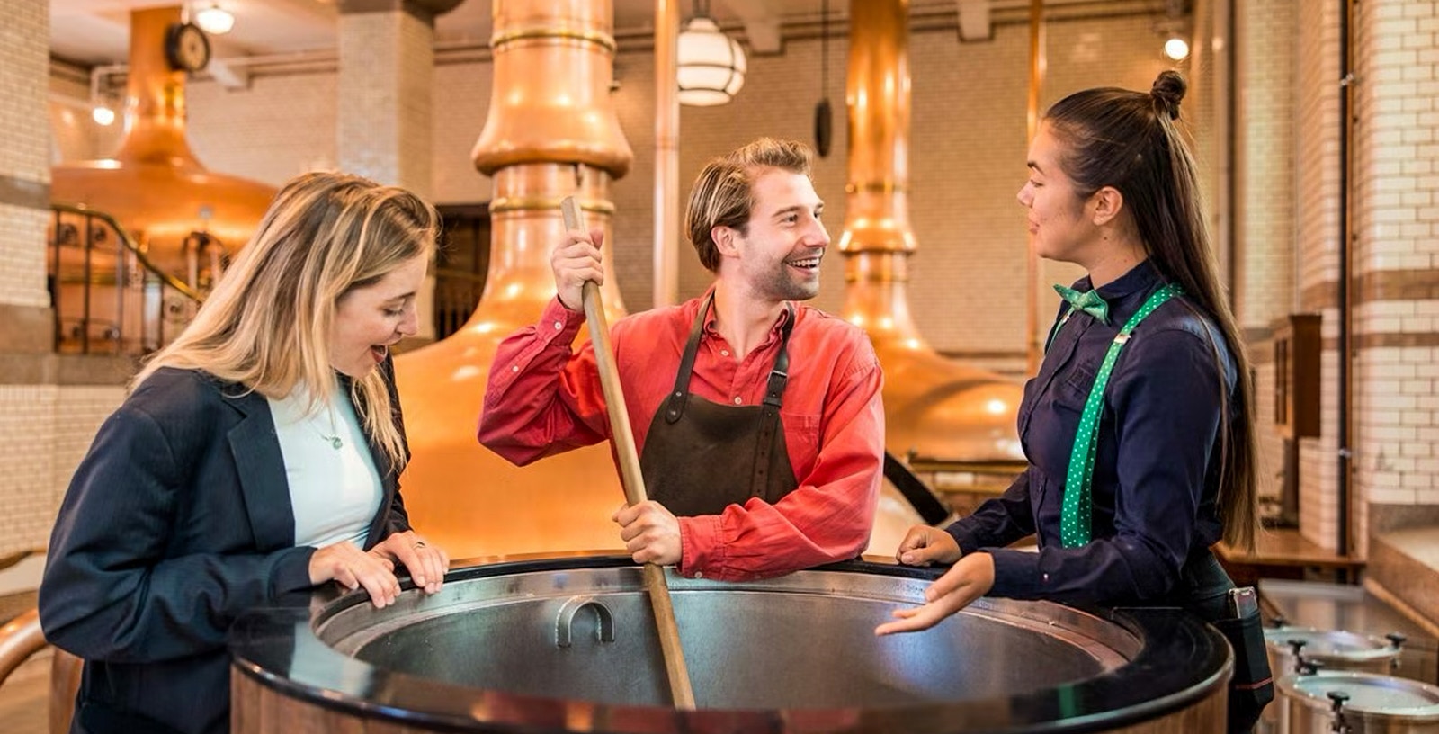 Heineken Experience tour entrance in Amsterdam with iconic green branding.