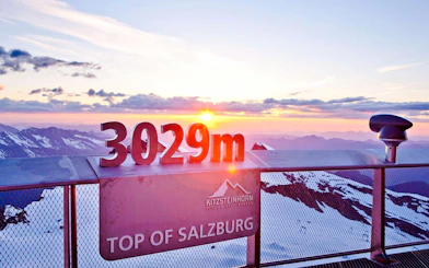 Kitzsteinhorn summit view at 3029m with sunset, Salzburg.