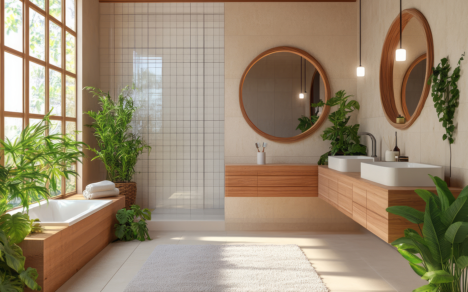Luxurious Modern Bathroom Design With Abundant Plants