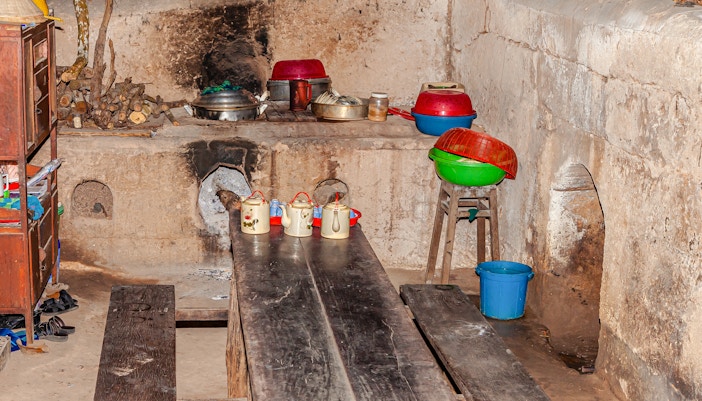 Cu Chi Tunnels kitchen with traditional cooking setup, Ho Chi Minh City, Vietnam.