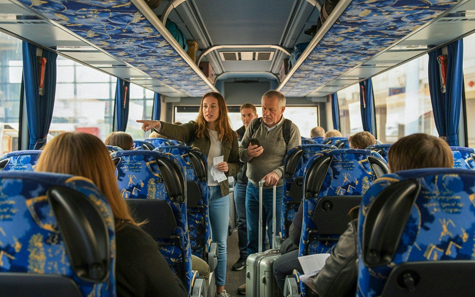 Guests on a coach transfer during Bovilla Lake and Gamti Mountain hiking tour.