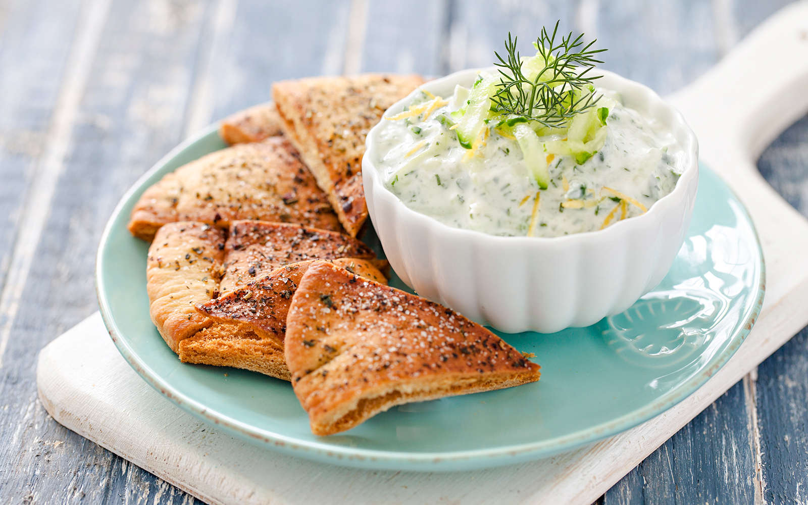 Tzatziki with pita at Delphi Restaurant.
