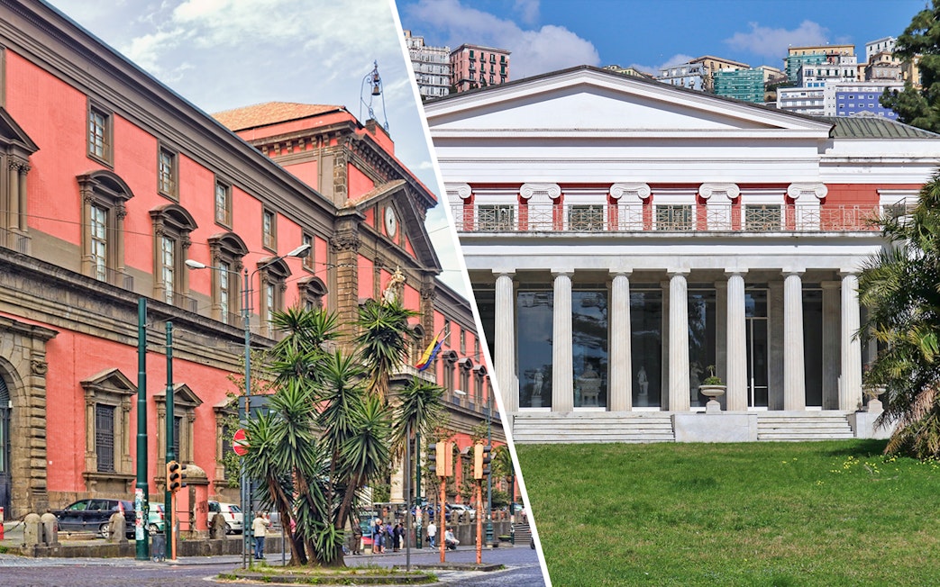 Naples National Archaeological Museum and Villa Pignatelli exterior views.
