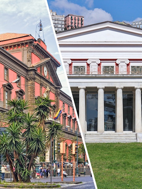 Naples National Archaeological Museum and Villa Pignatelli exterior views.