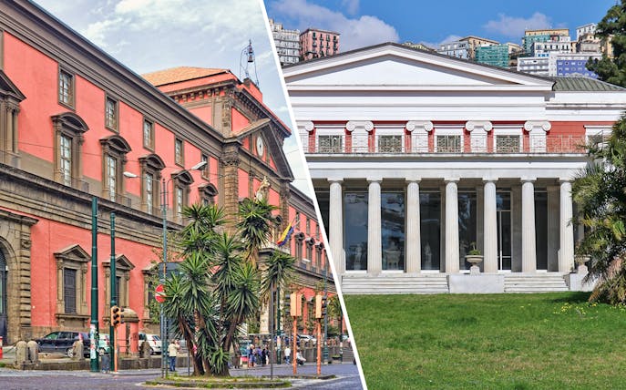 Naples National Archaeological Museum and Villa Pignatelli exterior views.