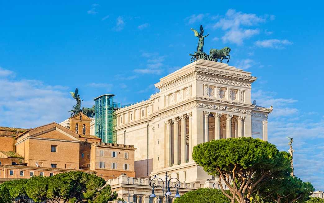 Altare della Patria with glass elevator in Rome, Italy.