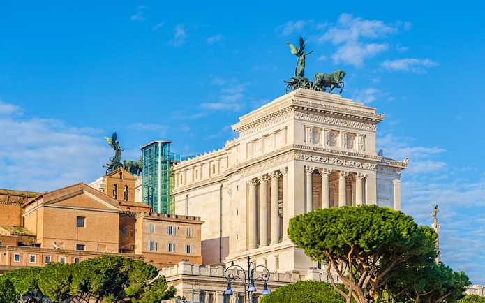 Altare della Patria with glass elevator in Rome, Italy.