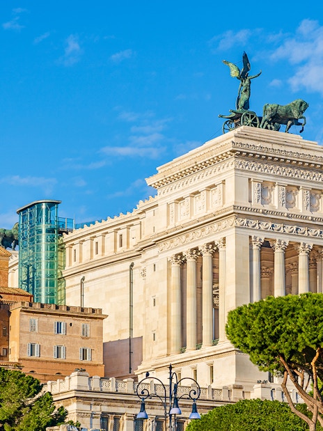 Altare della Patria with glass elevator in Rome, Italy.