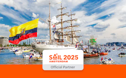 Tall ships and boats on the water during Sail Amsterdam 2025 event.