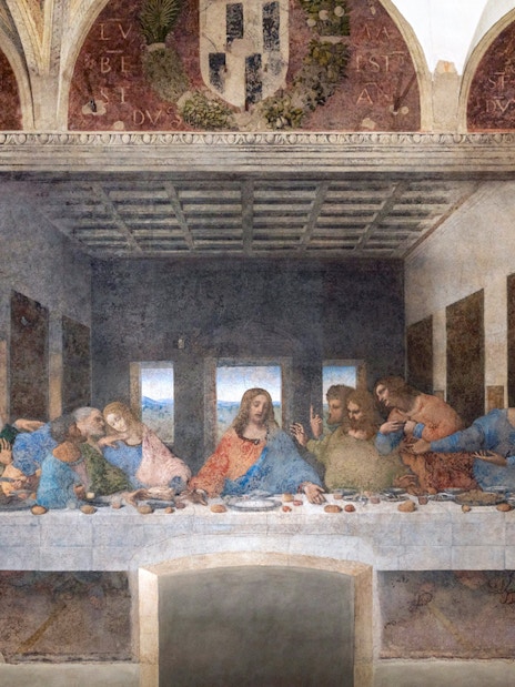 The Last Supper painting by Leonardo da Vinci in Santa Maria delle Grazie, Milan.