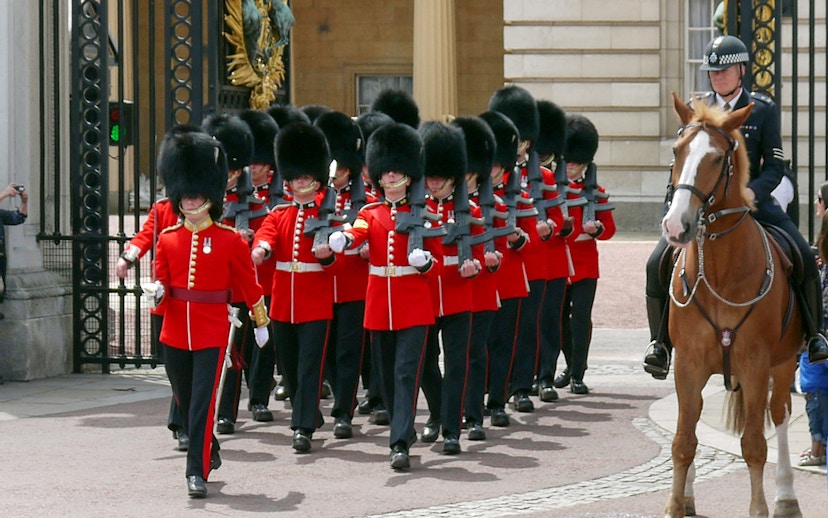 Changing of the guard ceremony at Buckingham Palace, London.