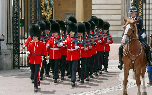 Changing of the guard ceremony at Buckingham Palace, London.