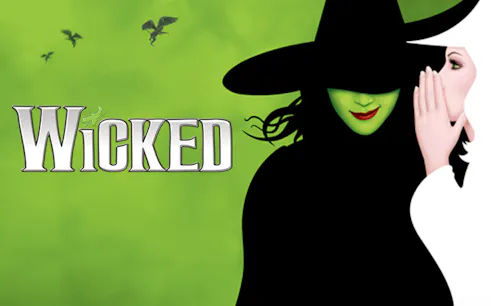 Wicked musical poster with green witch and whispering figure