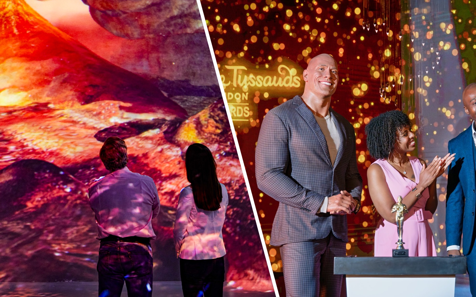 Visitors at Madame Tussauds London viewing wax figures and interactive exhibits.