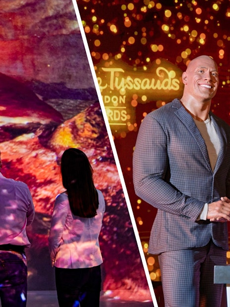 Visitors at Madame Tussauds London viewing wax figures and interactive exhibits.