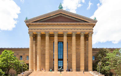 Philadelphia Museum of Art west entrance with grand columns and steps.