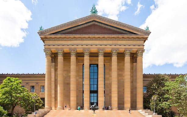 Philadelphia Museum of Art west entrance with grand columns and steps.