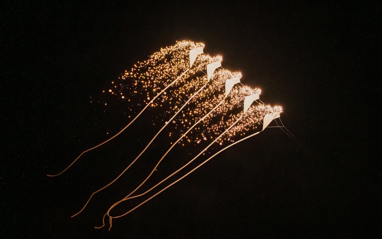 Fireworks display in the night sky at Symphony of the Sea show.